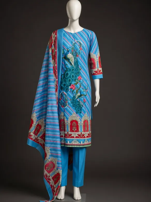 Azure Peacock Suit Set — the piece