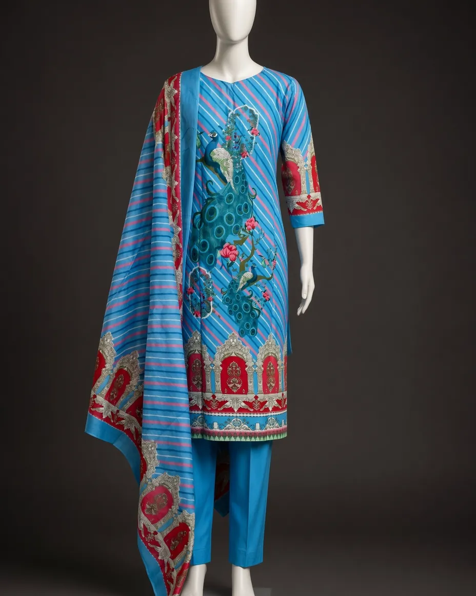 Azure Peacock Suit Set — the piece