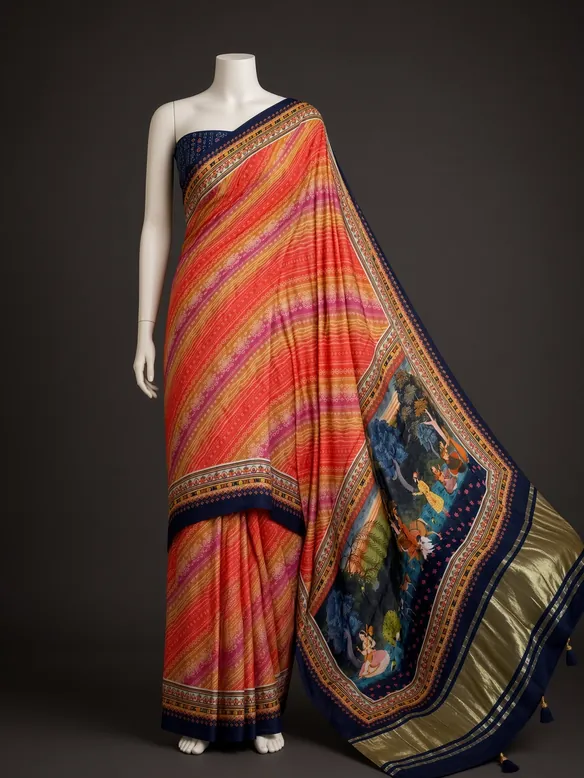Coral Leheriya Saree — the piece