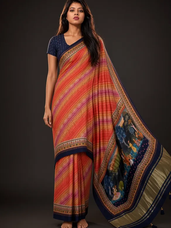 Coral Leheriya Saree — worn