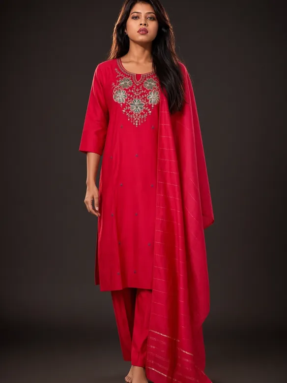 Crimson Embroidered Suit Set — worn