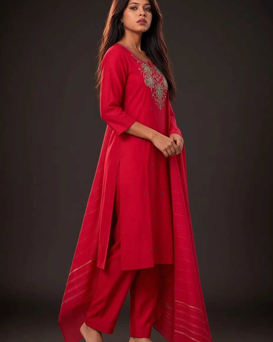 Crimson Embroidered Suit Set — detail 1