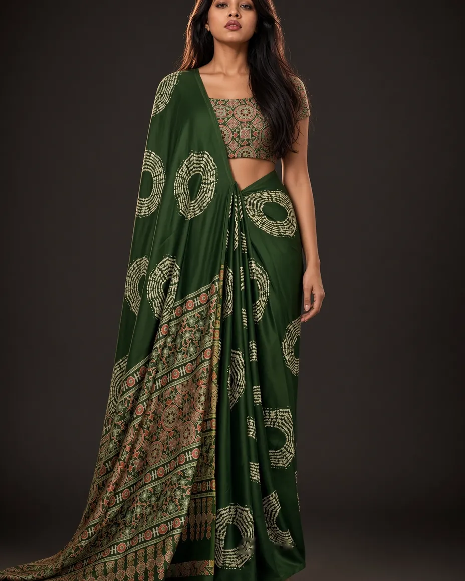 Forest Green Chakra Saree — detail 1