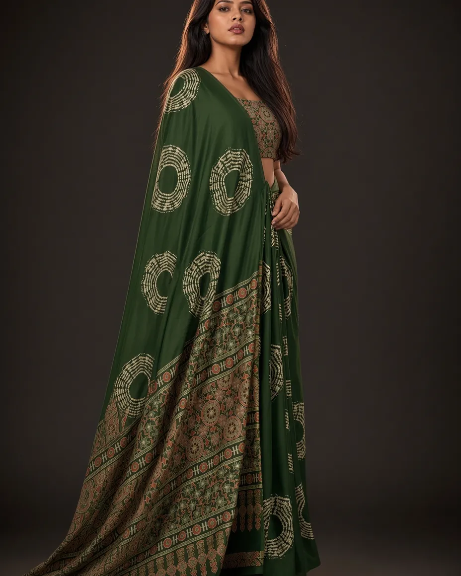 Forest Green Chakra Saree — detail 2
