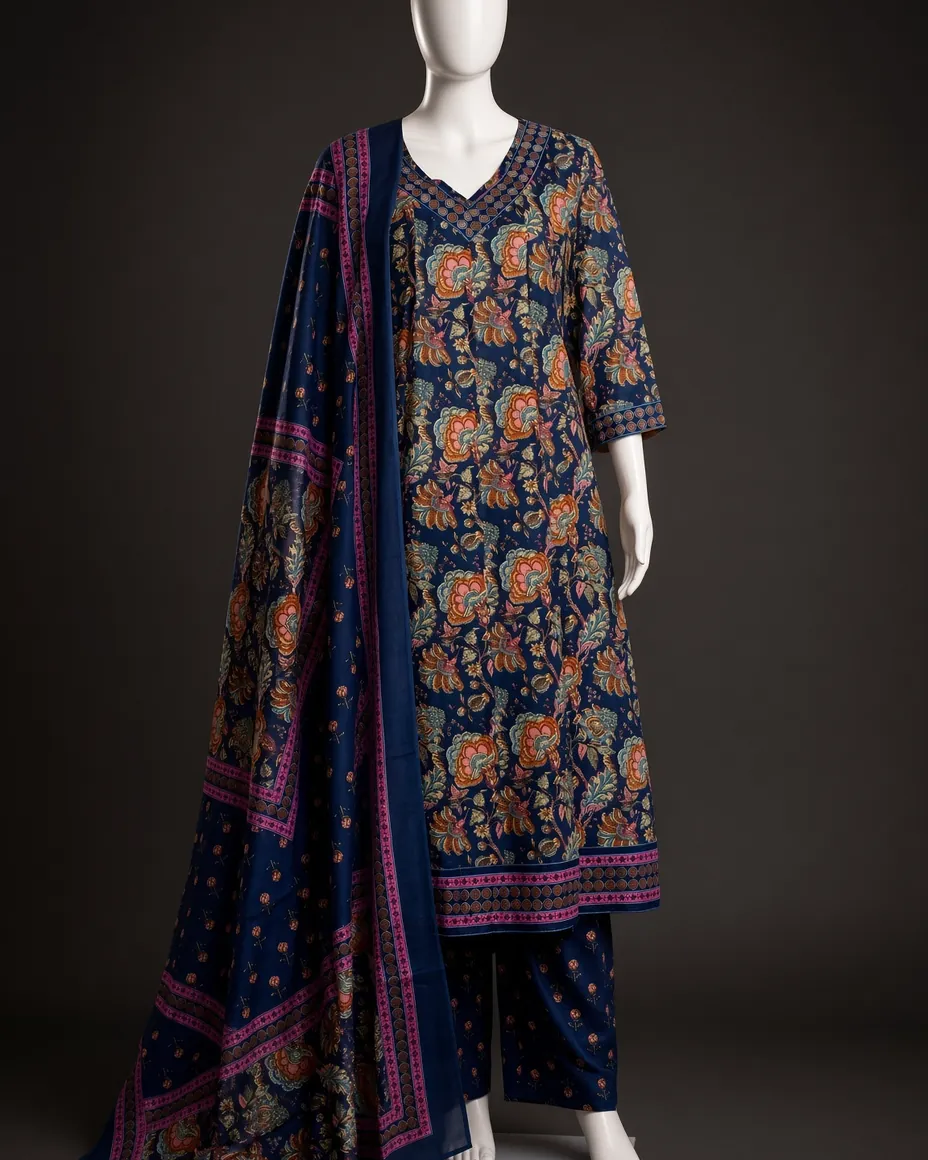 Indigo Block-Print Suit Set — the piece