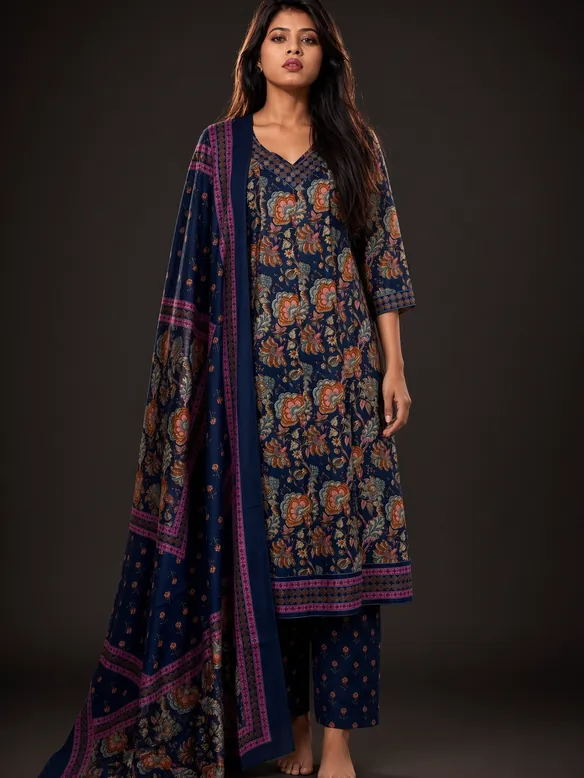 Indigo Block-Print Suit Set — worn