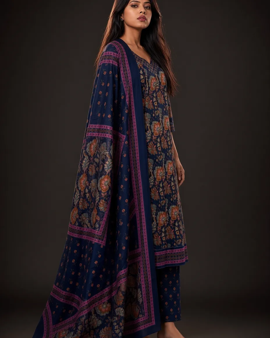 Indigo Block-Print Suit Set — detail 1