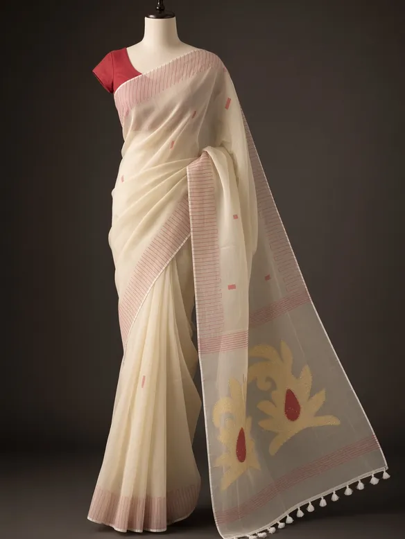 Ivory Cotton Buti Saree — the piece