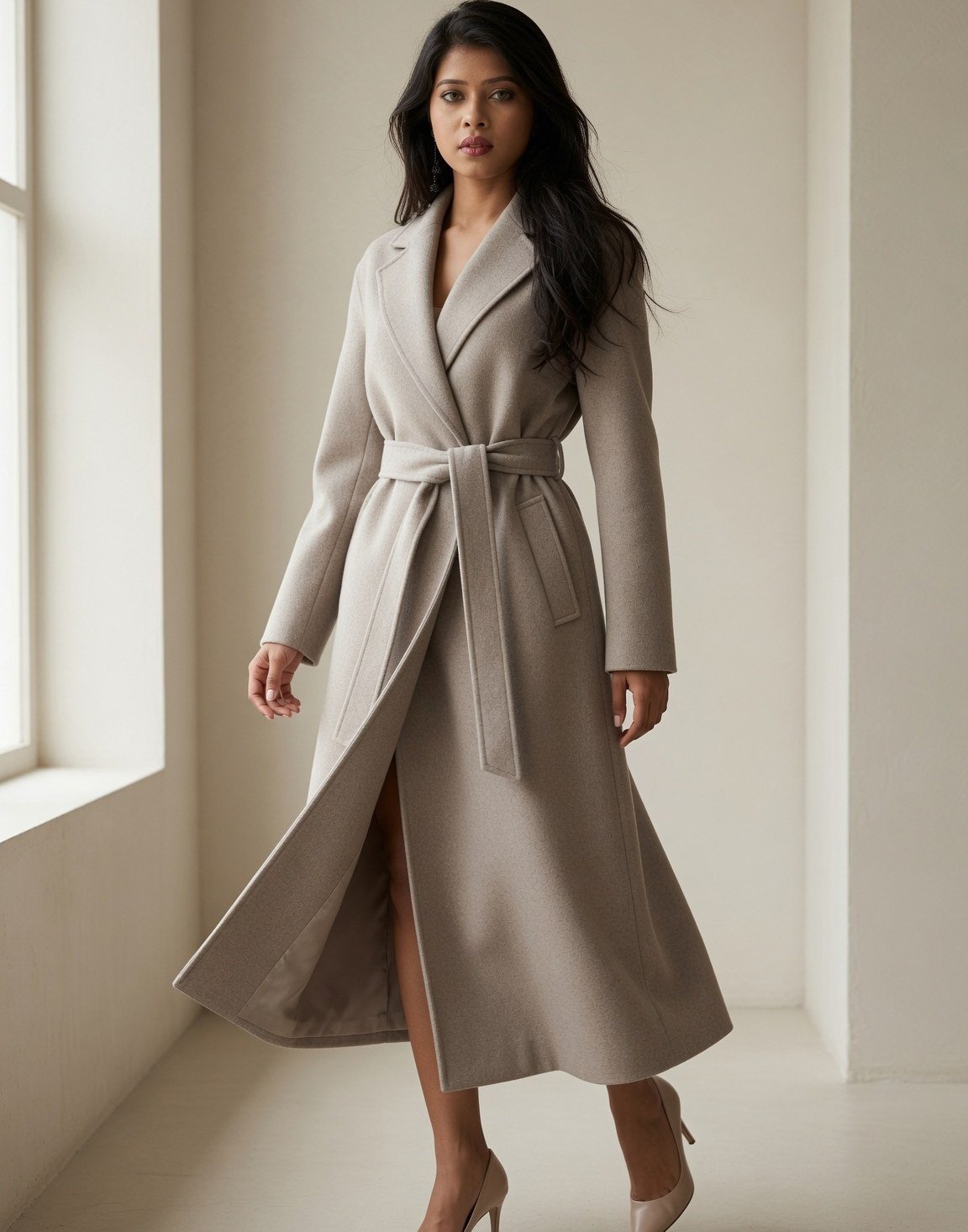 Belted wool blend coat