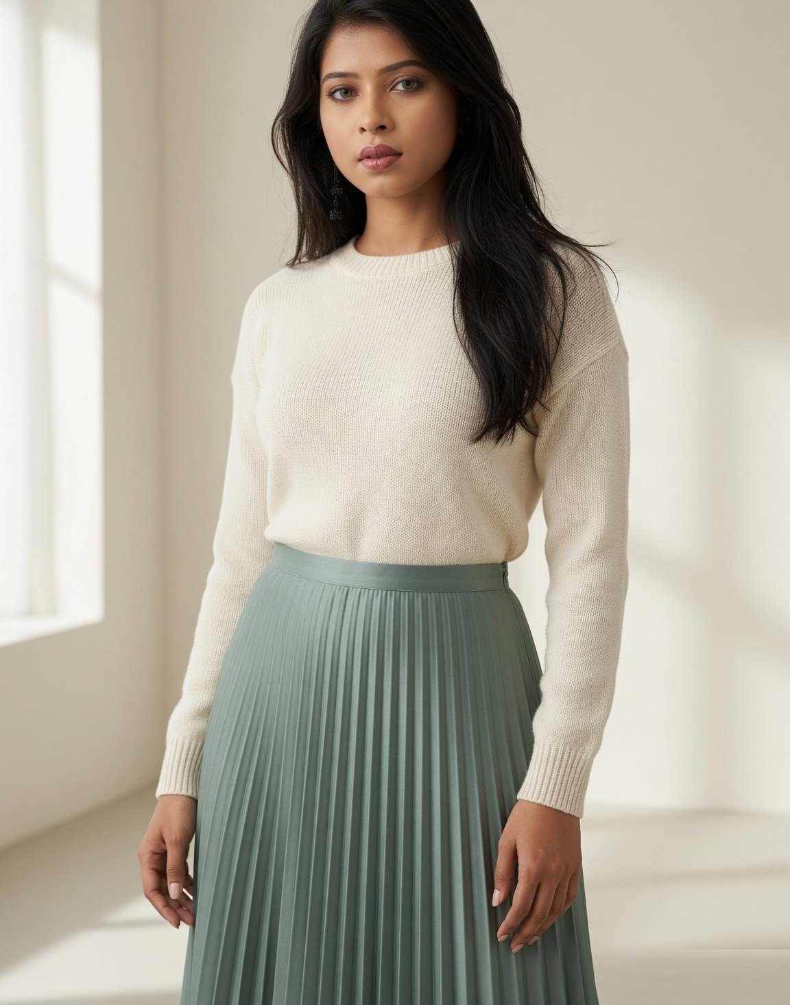 Pleated satin midi skirt — view 8
