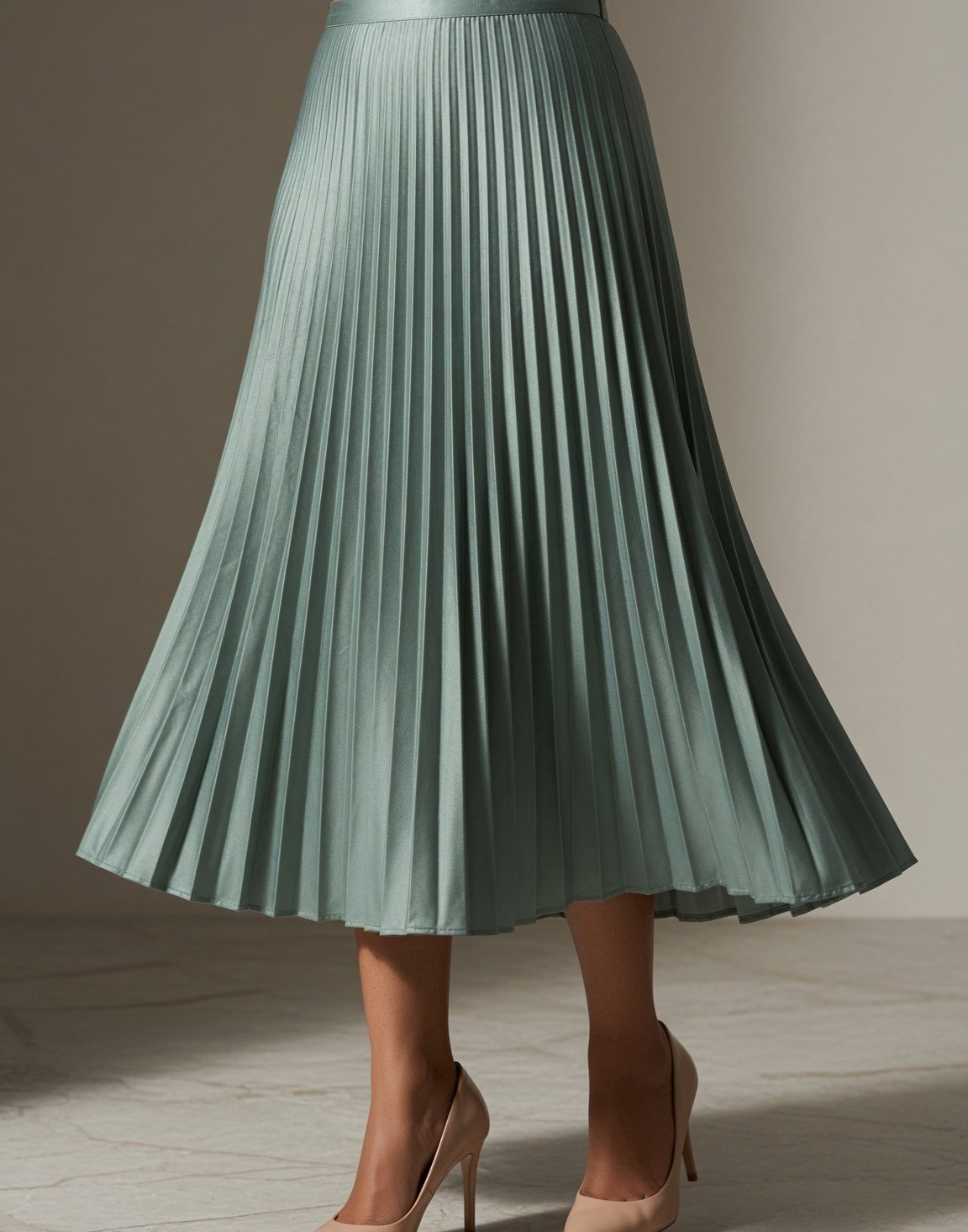 Pleated satin midi skirt — view 9
