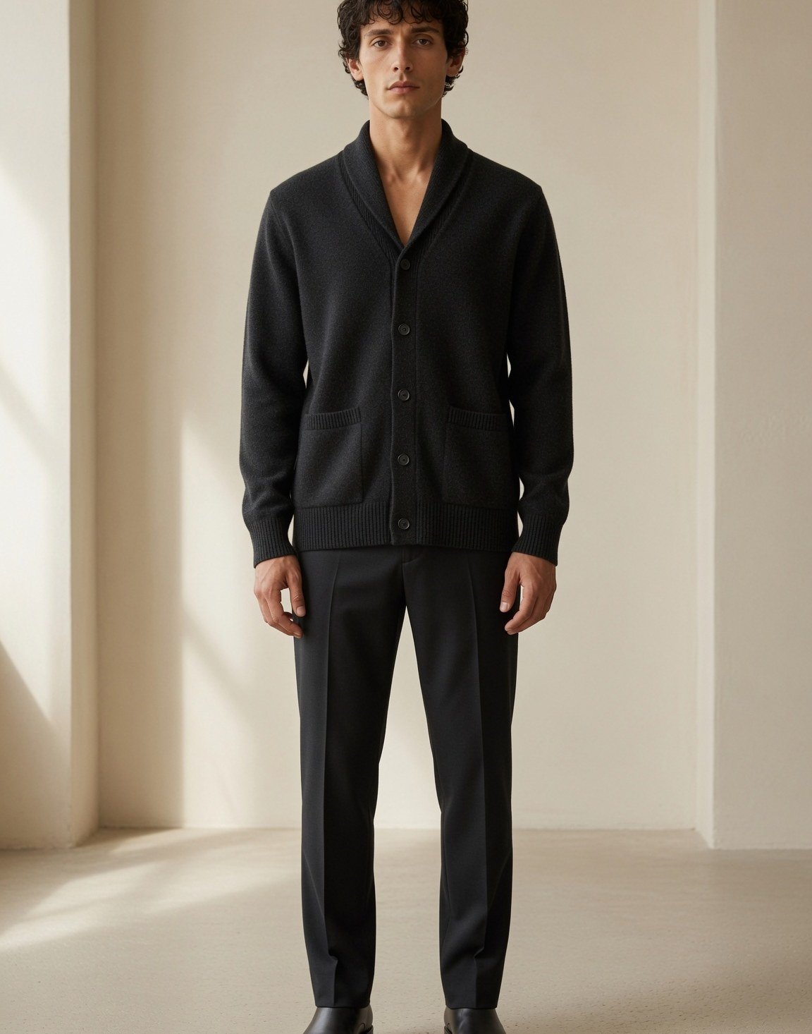 Shawl-collar wool cardigan — view 3