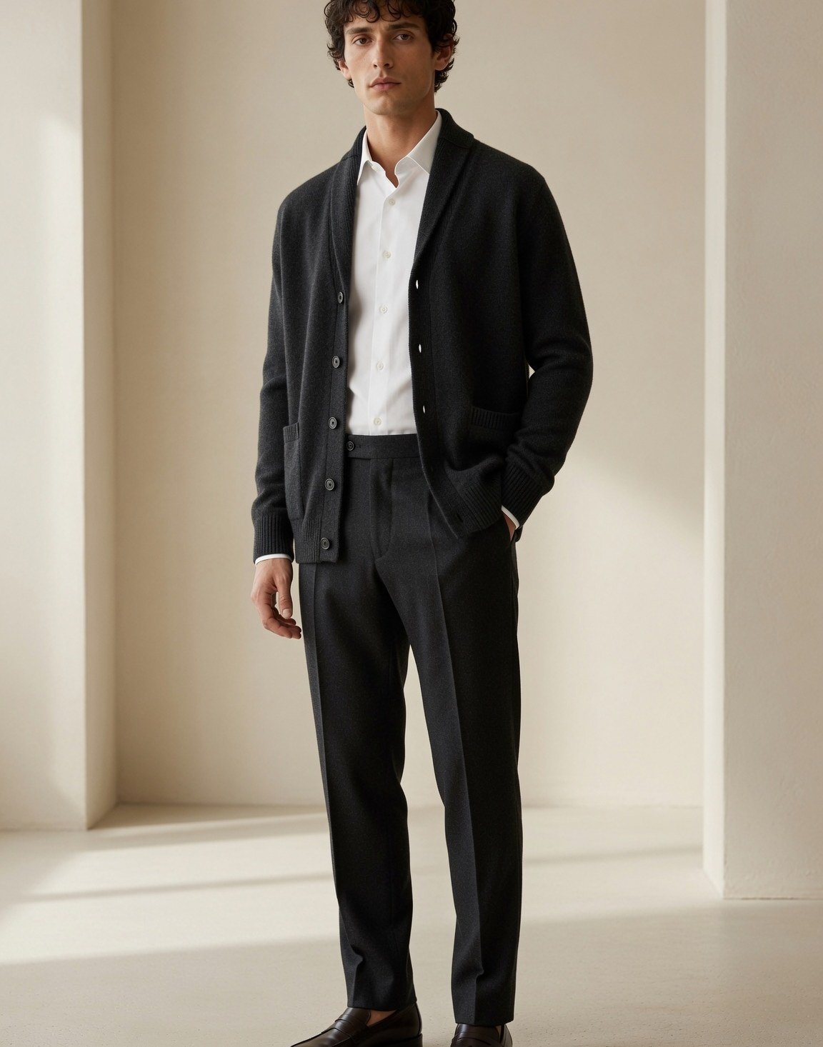 Shawl-collar wool cardigan — view 7