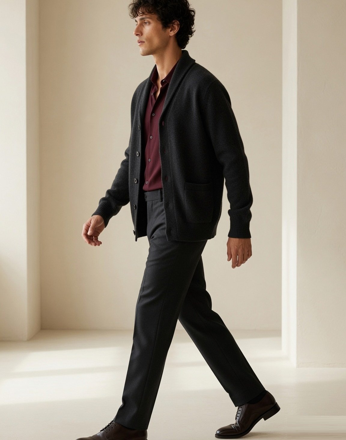 Shawl-collar wool cardigan — view 8